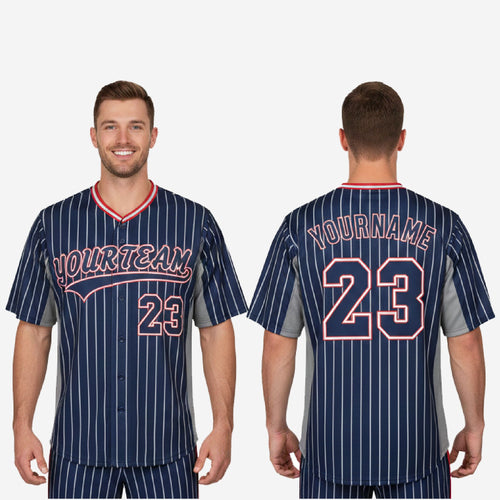 Custom Baseball Uniform Jersey - Pinstripe Full Button Sublimated Jersey in Persian Blue