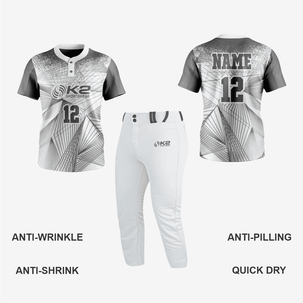 Men/Women Custom Softball 2 Button Uniform in Gray - K2 Sportswear | Custom Sports Uniforms & Apparels - K2 Sportswear