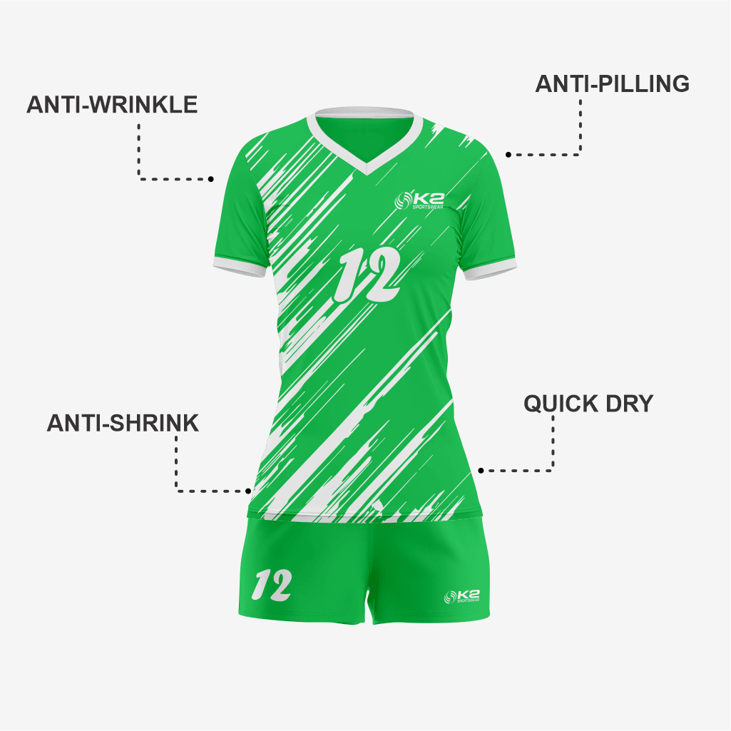 Team Ready Custom Paris Green Volleyball Uniform Set for Winning Teams - K2 Sportswear | Custom Sports Uniforms & Apparels - K2 Sportswear