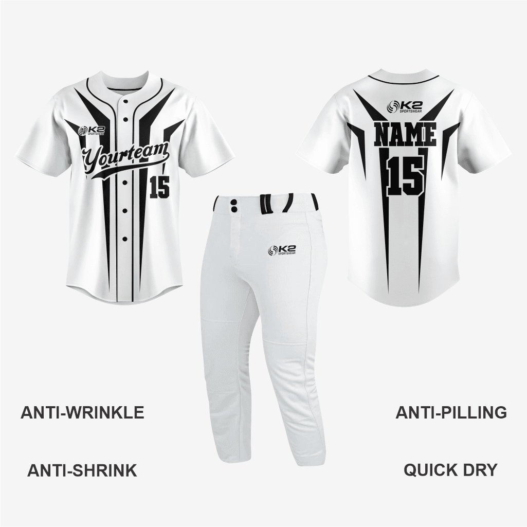 Custom White/Black Softball Full Button Jersey – Men & Women - K2 Sportswear | Custom Sports Uniforms & Apparels - K2 Sportswear