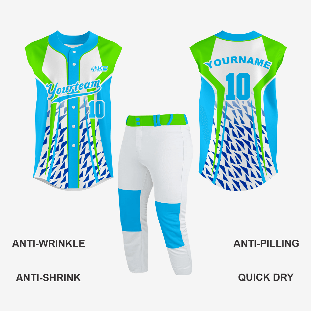 Custom Turquoise/Green Sleeveless Full Button Softball Jersey – Pro Fit - K2 Sportswear | Custom Sports Uniforms & Apparels - K2 Sportswear