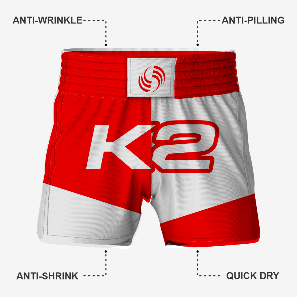 Custom Wrestling Fighting Shorts in White/Red - K2 Sportswear | Custom Sports Uniforms & Apparels - K2 Sportswear