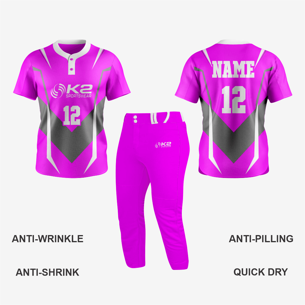 Custom Magenta/Grey Softball 2-Button Jersey for Men/Women - K2 Sportswear | Custom Sports Uniforms & Apparels - K2 Sportswear
