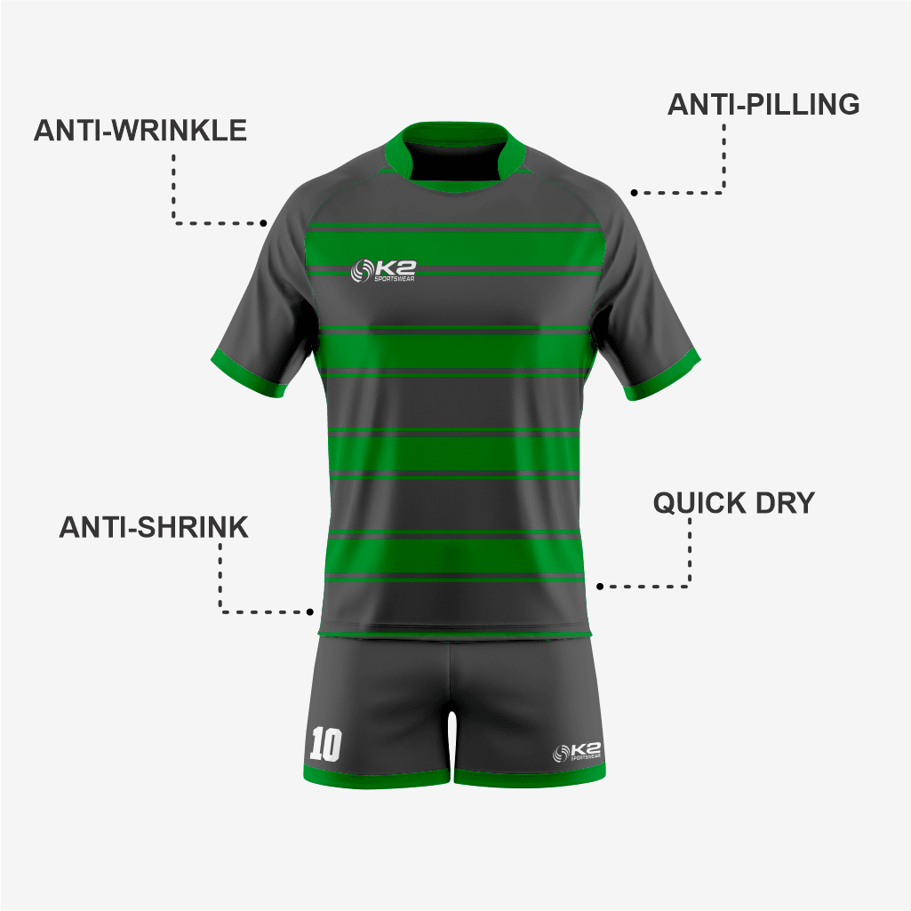 Custom Green/Gray Rugby Gear for Your Team - K2 Sportswear | Custom Sports Uniforms & Apparels - K2 Sportswear