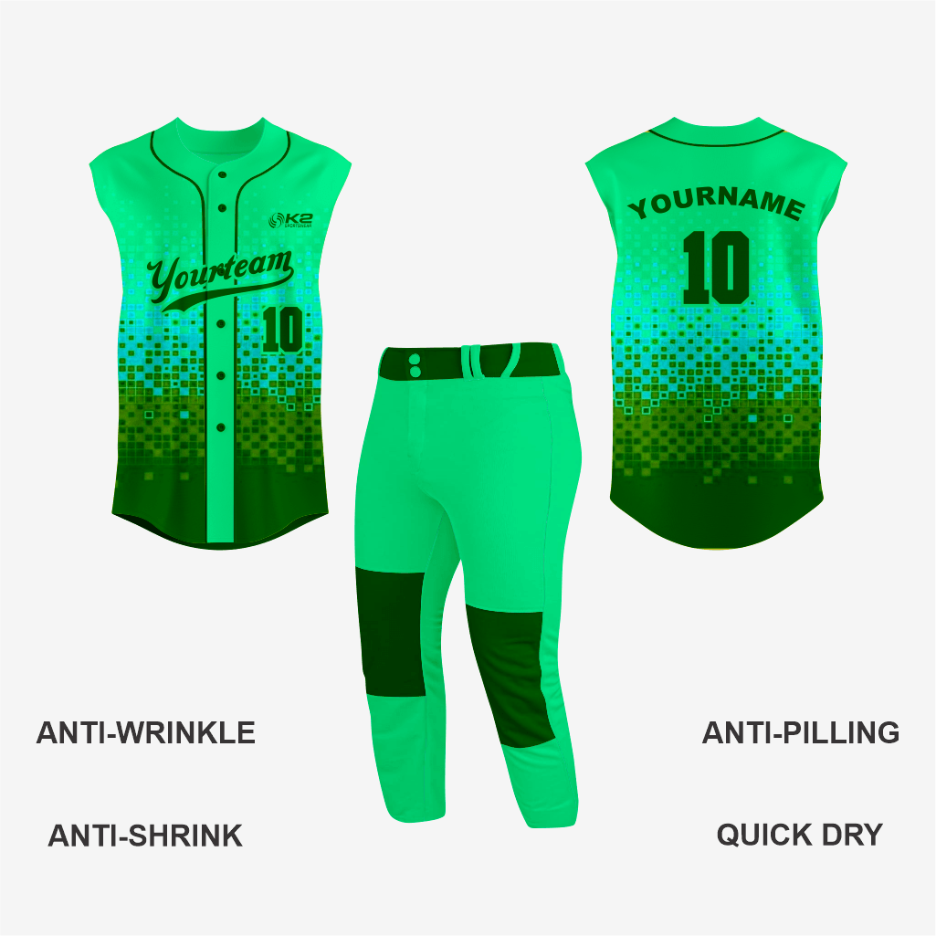 Custom Green Sleeveless Full Button Softball Jersey – Men/Women/Youth - K2 Sportswear | Custom Sports Uniforms & Apparels - K2 Sportswear
