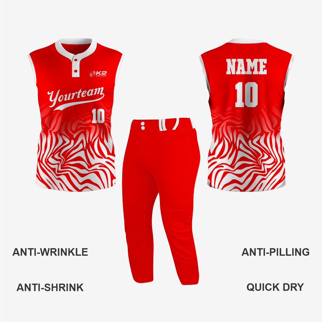 Custom 2-Button Sleeveless Softball Jersey – Red for Your Team - K2 Sportswear | Custom Sports Uniforms & Apparels - K2 Sportswear