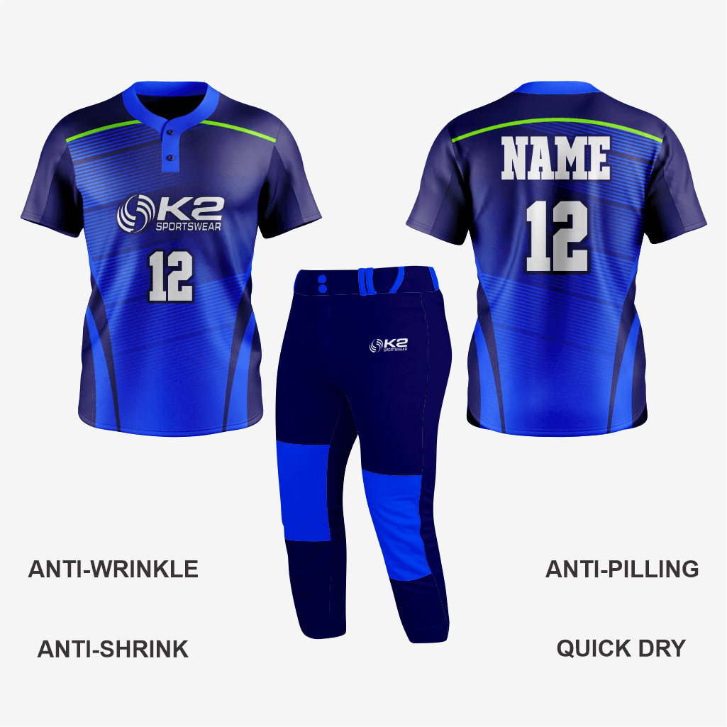 Men/Women Custom Softball 2 Button Jersey/Pant in Indigo/Blue - K2 Sportswear | Custom Sports Uniforms & Apparels - K2 Sportswear