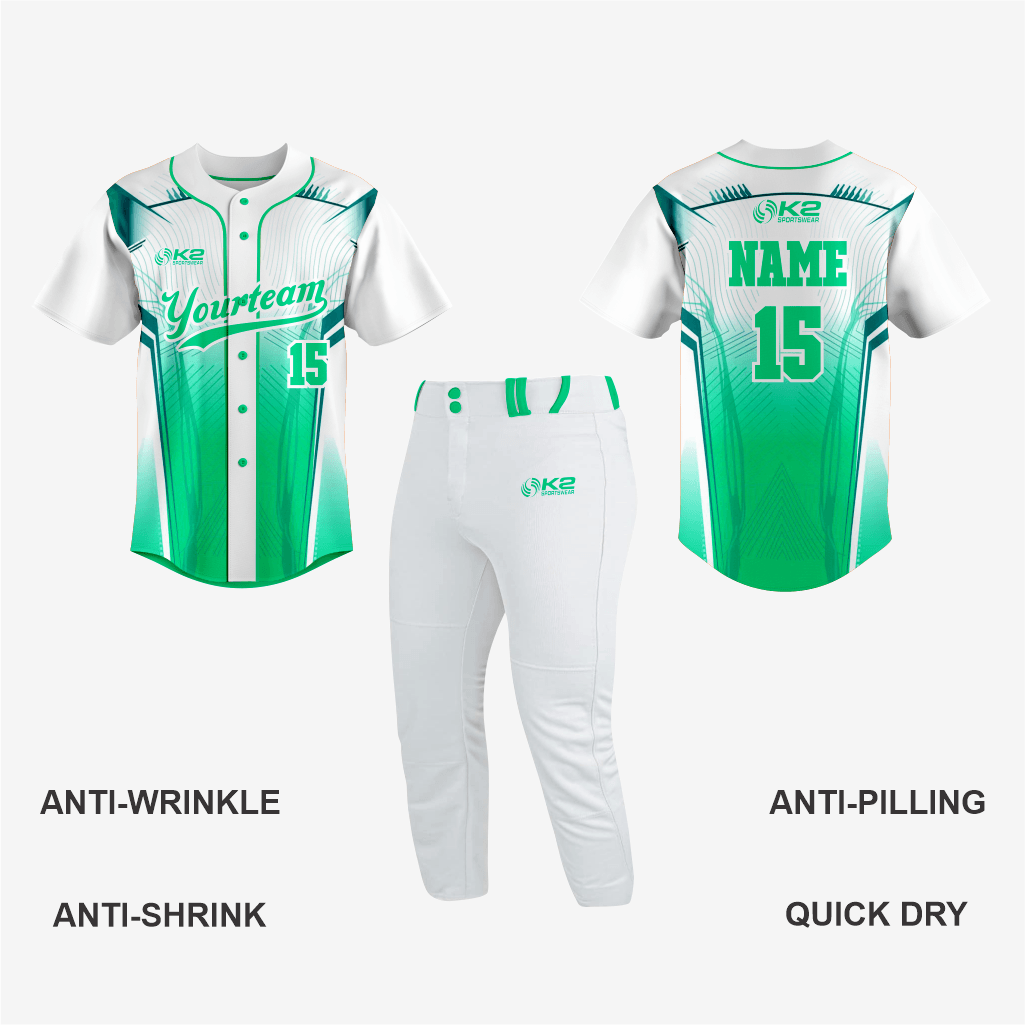 Personalized Softball Jersey – Paris Green Full Button Style - K2 Sportswear | Custom Sports Uniforms & Apparels - K2 Sportswear