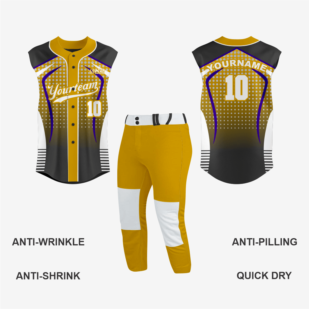 Custom Black/Gold Sleeveless Full Button Softball Jersey – Pro Fit - K2 Sportswear | Custom Sports Uniforms & Apparels - K2 Sportswear