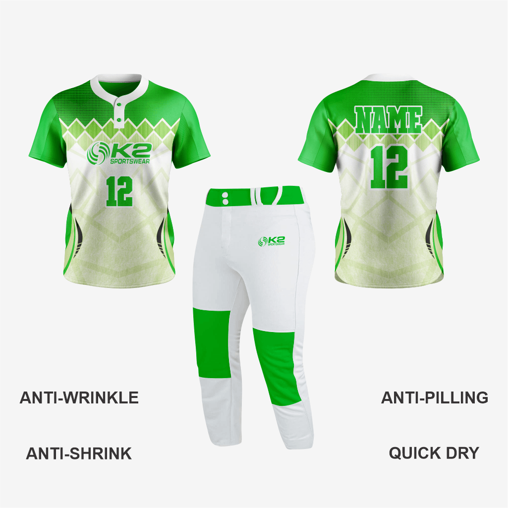 Men/Women Custom Softball 2 Button Jersey in Green - K2 Sportswear | Custom Sports Uniforms & Apparels - K2 Sportswear
