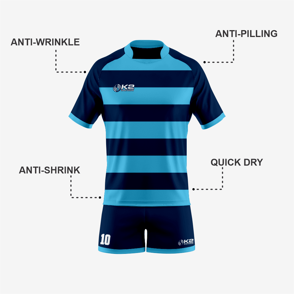 Customized Rugby Uniform Set in Blue - K2 Sportswear | Custom Sports Uniforms & Apparels - K2 Sportswear