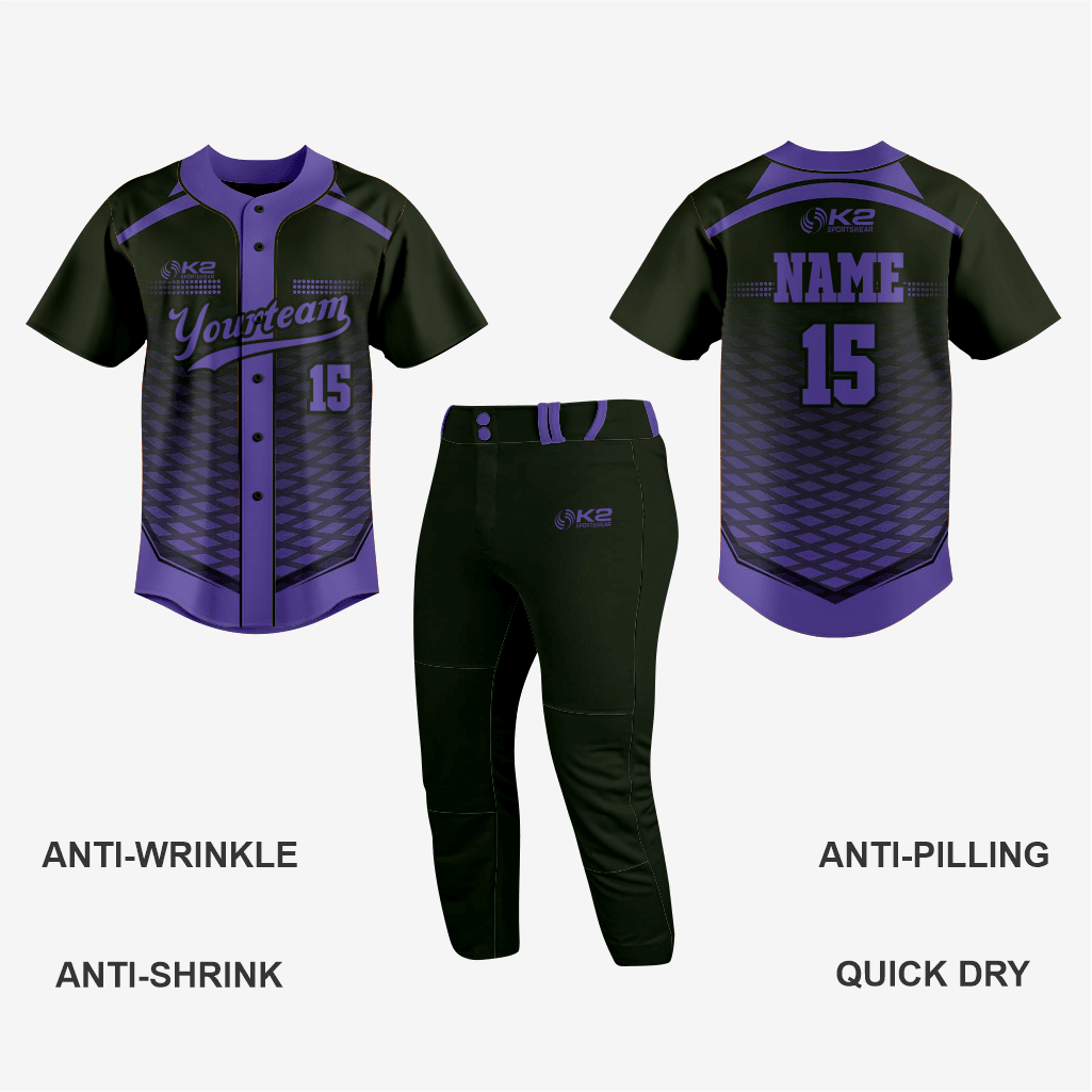 Personalized Softball Jersey – Purple Full Button Style - K2 Sportswear | Custom Sports Uniforms & Apparels - K2 Sportswear