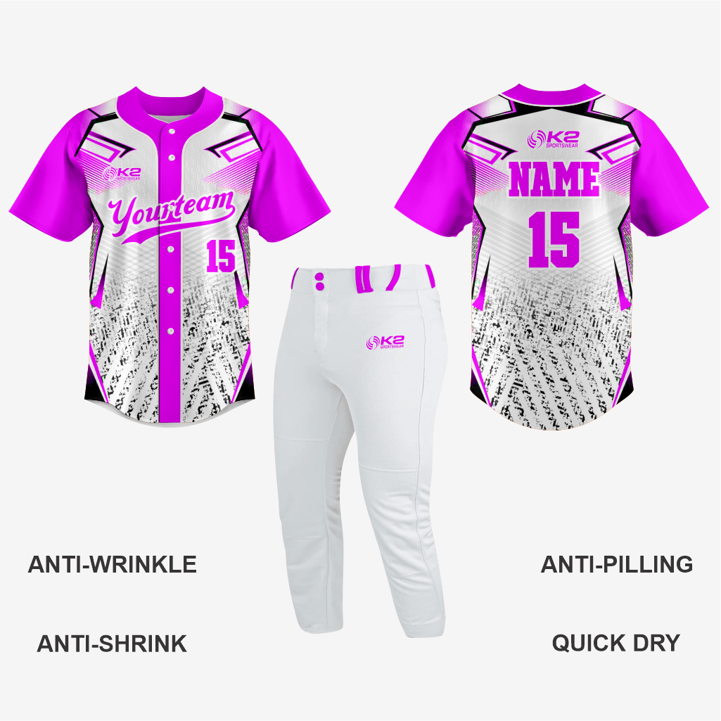 Customized Softball Full Button Jersey in Purple - K2 Sportswear | Custom Sports Uniforms & Apparels - K2 Sportswear