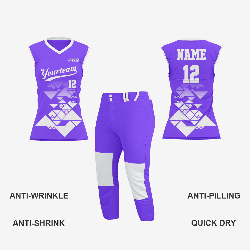 Men/Women Personalized Softball Sleeveless V-Neck Jersey in Purple - K2 Sportswear | Custom Sports Uniforms & Apparels - K2 Sportswear