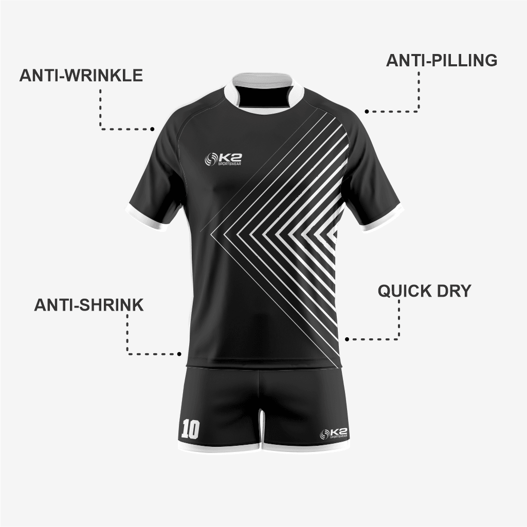 Customized Rugby Uniform Set in Black/White - K2 Sportswear | Custom Sports Uniforms & Apparels - K2 Sportswear