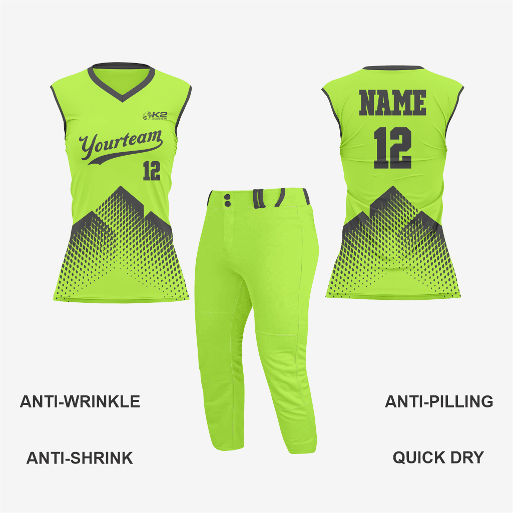 Yellow Green Women’s Sleeveless V Neck Softball Jersey - K2 Sportswear | Custom Sports Uniforms & Apparels - K2 Sportswear