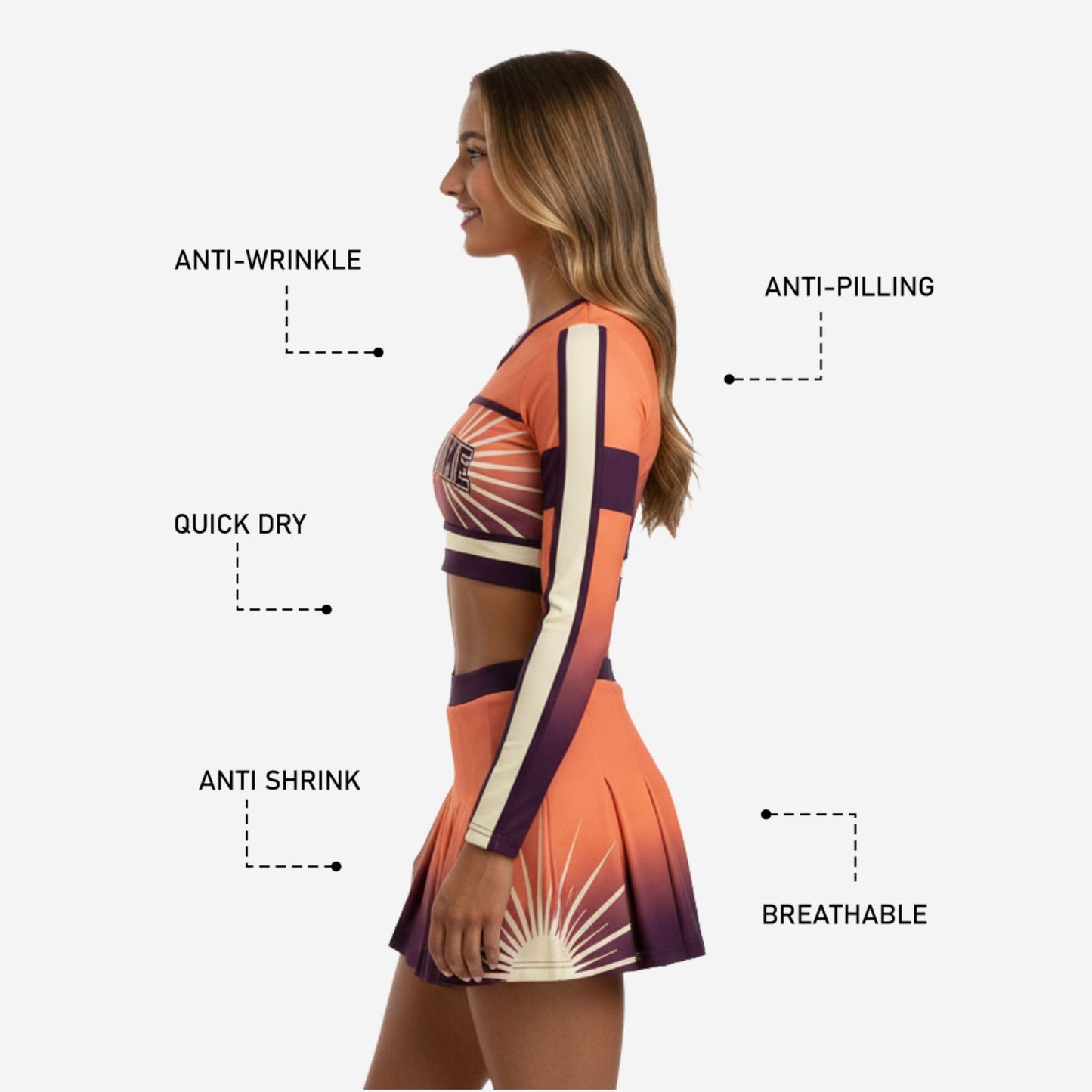 Custom Competition Cheer Uniforms - Sublimated Long Sleeve Shell and Skirt Set