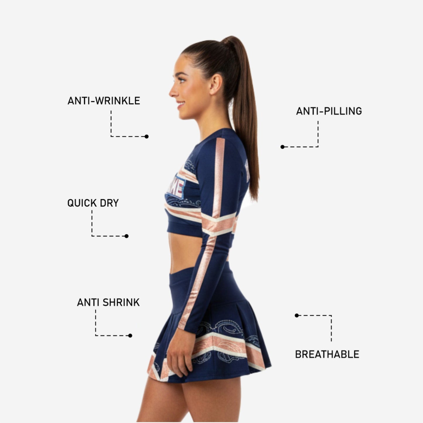 Custom Cheer Uniforms - Long Sleeve Crop Top & Athletic Skirt Set with Team Name