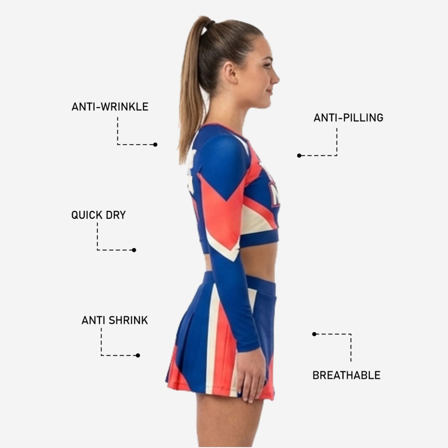 Custom Cheer Uniforms - Long Sleeve Crop Top and Skirt in Blue