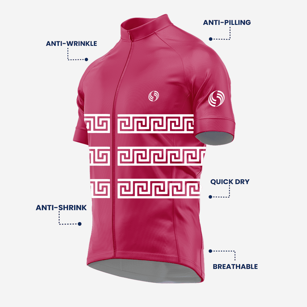 Dark Pink Short Sleeve Greek Style Cycling Jersey for Men - K2 Sportswear | Custom Sports Uniforms & Apparels - K2 Sportswear