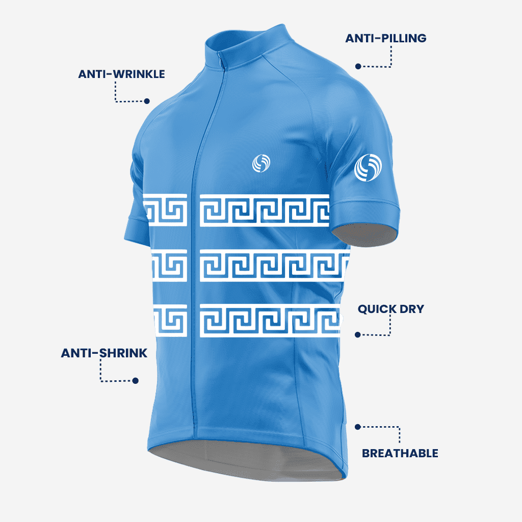Men's Short Sleeve Steel Blue Greek Style Cycling Jersey - K2 Sportswear | Custom Sports Uniforms & Apparels - K2 Sportswear