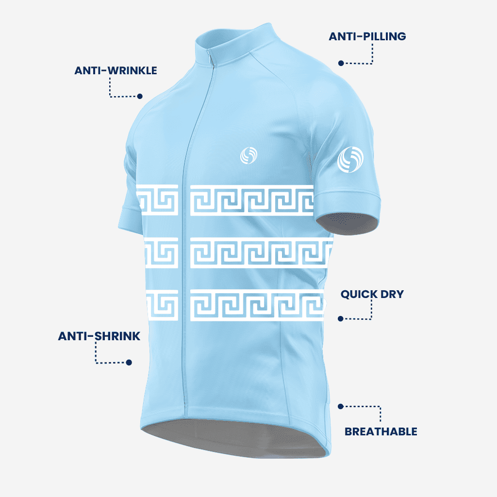 Sky Blue Short Sleeve Greek Style Cycling Jersey for Men - K2 Sportswear | Custom Sports Uniforms & Apparels - K2 Sportswear