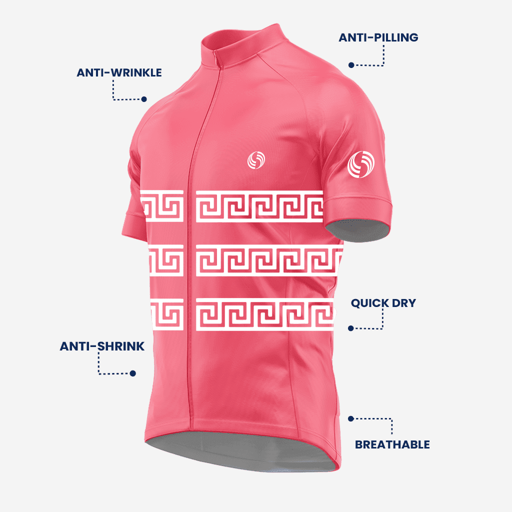 Candy Pink Short Sleeve Greek Style Cycling Jersey for Men - K2 Sportswear | Custom Sports Uniforms & Apparels - K2 Sportswear