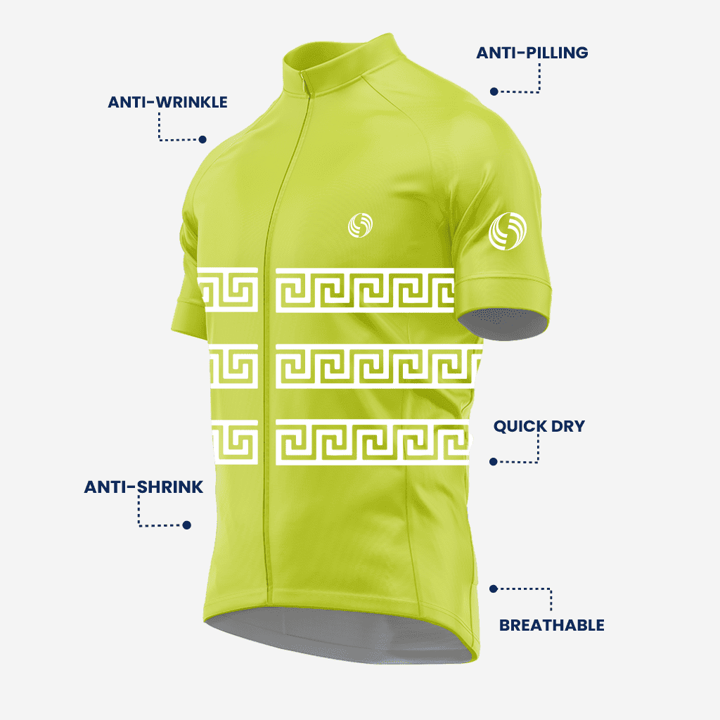 Greek-Inspired Yellow Green Cycling Jersey for Men - Short Sleeve - K2 Sportswear | Custom Sports Uniforms & Apparels - K2 Sportswear