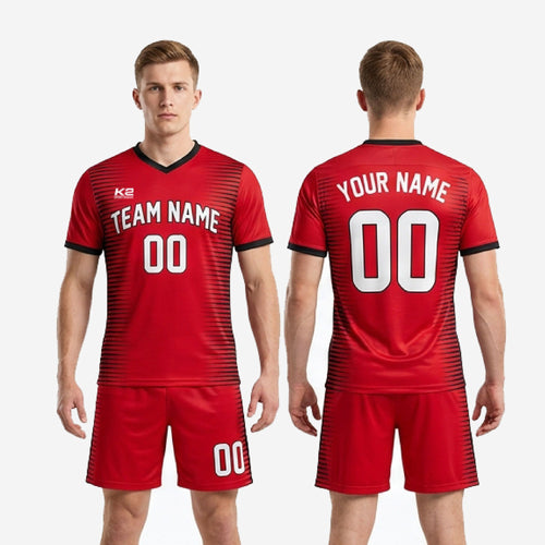 Black Trim Custom Red Soccer Uniform - Men's Team Kit