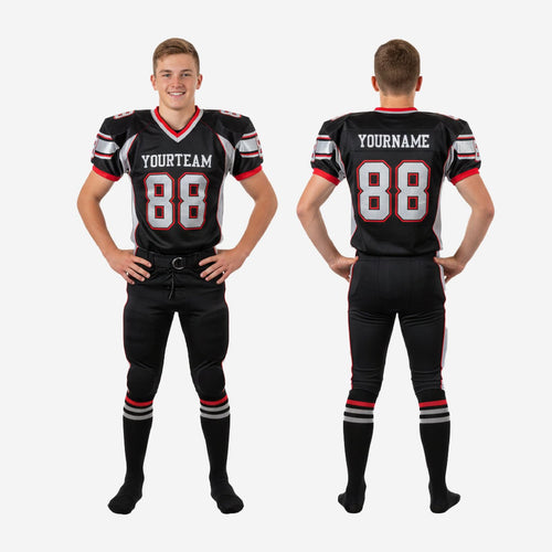 Custom Black and Red Bulk Youth Football Uniforms - Full Sublimation