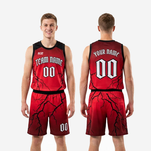 Size and specification chart for custom adult league basketball uniforms available in youth and adult sizes