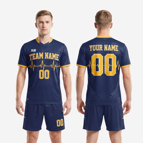 Heartbeat Graphic Blue Soccer Uniform in Custom Navy Gold