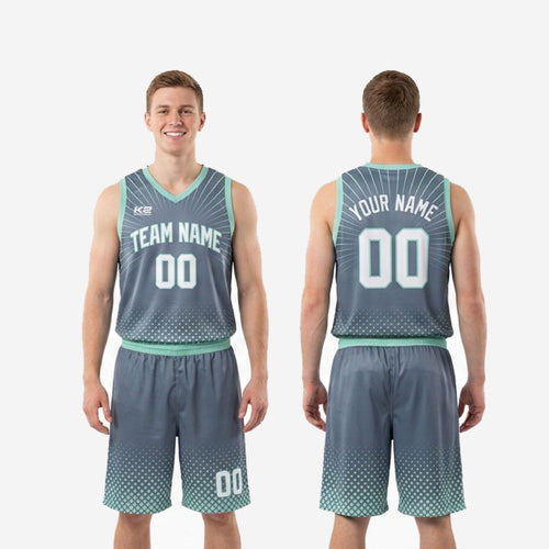 Mint Trim Custom Charcoal Basketball Uniforms - Gray and Teal