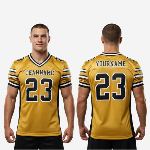 Mesh Custom Football Jerseys with Names and Numbers - Gold and Black