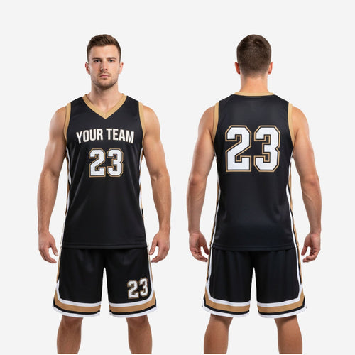 Court Ready Custom Basketball Uniforms for Leagues - Black and Gold