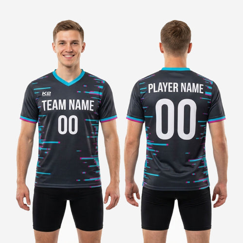 Custom mens soccer training jersey charcoal teal fuchsia full body athletic cut sublimated matchday jersey