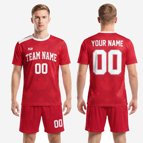 Red Soccer Uniform - Custom Red Geometric Men's Kit