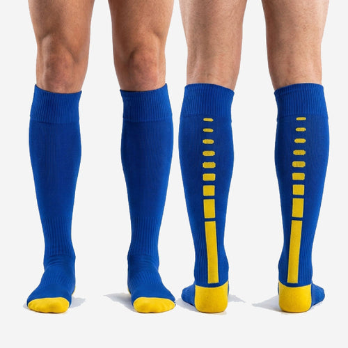 Classic Custom Royal Blue Soccer Socks - Gold Kit