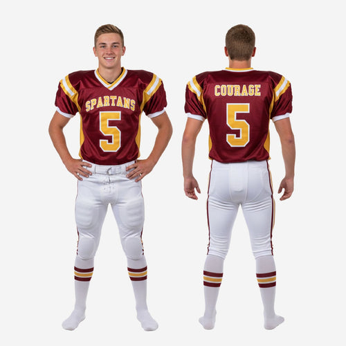 custom youth American football uniform size and specification chart showing youth sizing for full roster orders