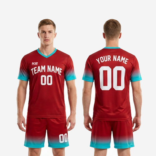 Dark Red/Teal Custom Red Soccer Uniform | Jersey and Shorts
