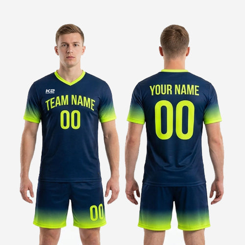 Full Print Custom Men's Soccer Uniforms - Navy Neon Yellow