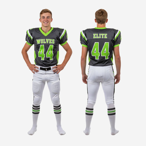 Grey Youth American Football Uniforms - Custom Lime Green Set