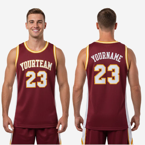 Side-Panel Maroon and Yellow Basketball Jersey - Custom Cut