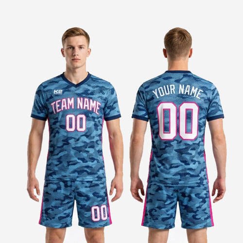 Mens Camo Custom Soccer Uniform Kits - Steel Blue