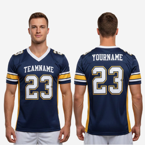 Personalized Youth Football Jersey - Custom Navy and Gold Design