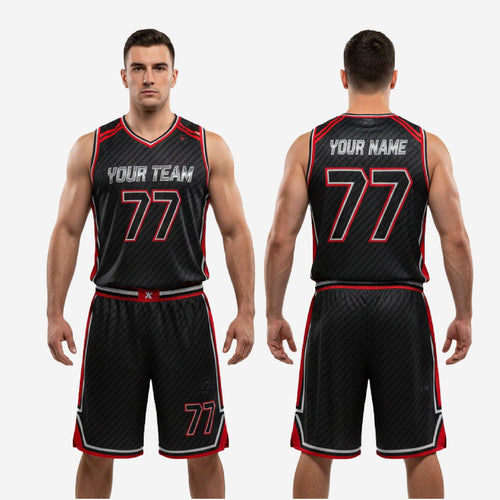 Custom Red and Black Basketball Uniforms - Carbon Game Day Set