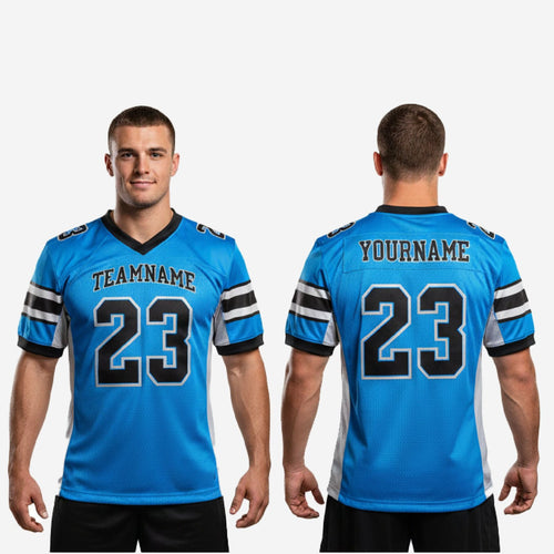 Size and specification chart for sublimated youth football jerseys showing youth through adult size run for full roster ordering