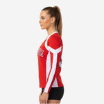 Custom Long Sleeve Cheerleading Jersey - Red V-Neck Practice Jersey