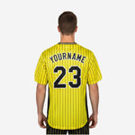 Custom Baseball Uniform Jersey - Pinstripe Full Button Sublimated Jersey in Yellow