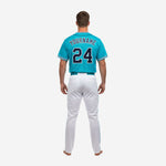 Custom Baseball Uniform in Ball Blue - Full Button Jersey & Pants Team Name & Number Set